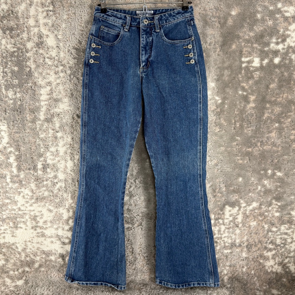 Limited Too Size 14 High Rise Sailor Button Flare Leg Y2K Denim Jeans Blue Women